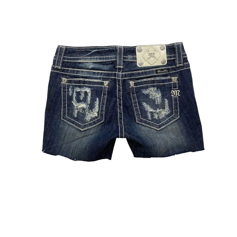 New Miss Me Jeans Womens Size 26 cut‎ off dark blue Denim distressed jorts